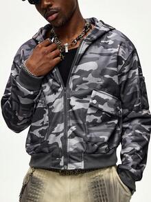 ROMWE MEN Men's Autumn/Winter Camouflage Street Casual Zip-Up Hoodie Sweatshirt - Multicolor - View 6