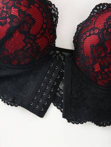 DesireSculpt 大码女士性感蕾丝拼接前扣内衣 - 彩色 - 查看 3