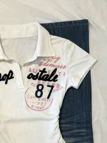 Glimmora 女士休闲字母刺绣短袖T恤，夏季 - 白色 - 查看 3