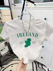 Resyla 1937 Ireland Women's Baby T-Shirt, Ireland Map Fitted Tee, Ireland Map Shirt, Suitable For Everyday Wear - White - View 4