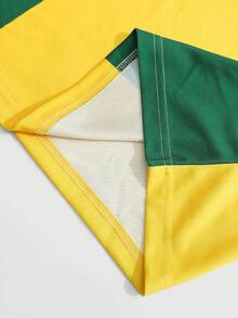 ROMWE MEN Prep Spring/Summer Casual Graphic Men'S Casual Sports T-Shirt, Brazil Sports Contrast Color Patchwork Short Sleeve Tee - Yellow - View 6