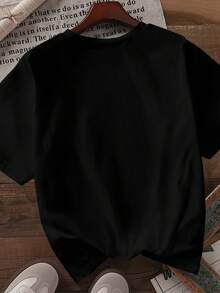EMERY ROSE Plus Size Casual Letter Pattern Round Neck Short Sleeve T-Shirt, Summer - Black - View 2