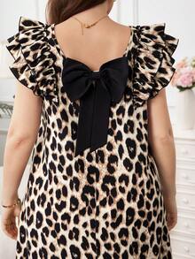 Reflora 春季女士红色蝴蝶结露背装饰直筒短款加大码连衣裙，优雅日常穿着 - 彩色 - 查看 2