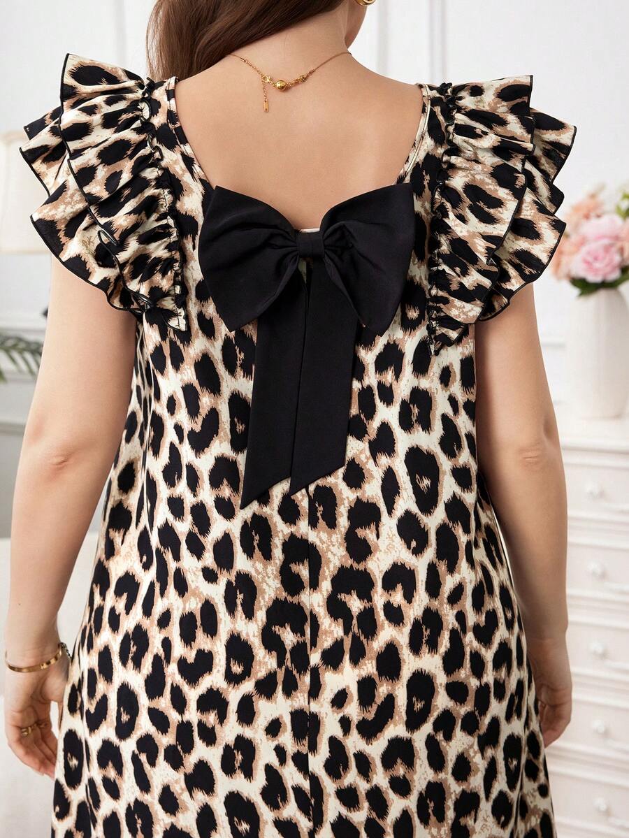 Reflora 春季女士红色蝴蝶结露背装饰直筒短款加大码连衣裙，优雅日常穿着