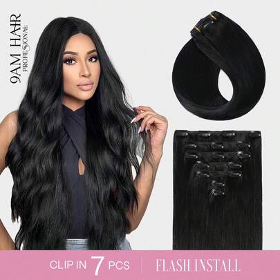 7 PIEZAS con 16 Clips Extensiones de cabello humano natural virgen con doble trama, fáciles de usar, para uso diario de mujeres