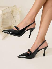 CUCCOO CHICEST Sandalias de tacón con punta abierta y de unicolor minimalista para mujer - Negro - Ver 4