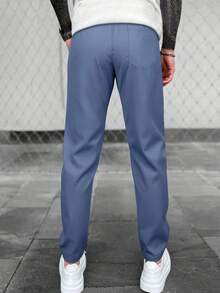 Manfinity Homme Men's Casual Drawstring Waist Solid Color Pants - Royal Blue - View 2