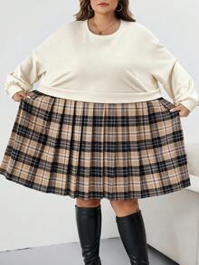 SHEIN CURVE+ فستان بلوزة كبيرة الحجم للنساء مع تصميم رقعي مربعات، مناسب للخريف/الشتاء