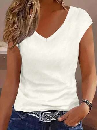 EMERY ROSE Women's Solid Color V-Neck Camisole, Minimalist And Fashionable, Suitable For Summer