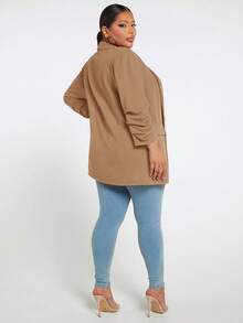 SHEIN Tall CURVE Plus Size Casual/Office Solid Color Blazer In Fall/Winter - Camel - View 2