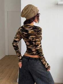 Coolane 女士 Y2K 街头风树枝图案抹胸 V 领 T 恤 - 彩色 - 查看 6