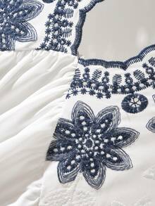 CosyJoli Áo kiểu dáng chữ A cổ chữ V thêu eo cỡ lớn màu trắng phong cách Boho, áo thường ngày cho nữ, áo kiểu Boho cho nữ - trắng - Xem 5