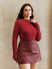 Anewsta Plus Size Women's Elegant 100% Pure Wool High-End Quality Sweater - Red - View 4