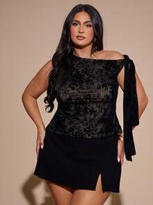 SHEIN BAE Áo đen dáng rộng, gợi cảm, vai lệch, màu đen, thích hợp cho các dịp trang trọng, tiệc tùng, dáng suông, đi học, mùa thu, phong cách Y2K, đi chơi đêm/lễ hội/áo dễ thương/áo đi chơi, phù hợp cho đi làm, hẹn hò, tiệc trà chiều, ngày Valentine. - màu đen - Xem 6