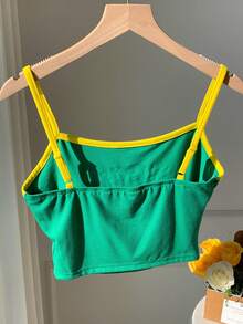 SHEIN EZwear 字母图案撞色包边吊带背心足球衫 - 綠色 - 查看 2