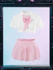 SHEIN 4pcs Sexy Costume Set: Top + Mini Skirt - Multicolor - View 7