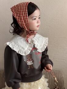 DAZY Toddler Girls' Peter Pan Collar Cartoon Print Long Sleeve Top - Grey - View 6