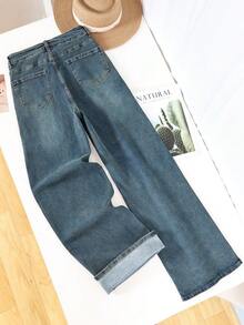 HIMARRI Jeans tiro alto mujer Pantalón mezclilla de mujer Pantalones para mujer outfit vaquero Ropa vaquera Mezclilla mujer Denim pantalones vaqueros pantalones de mujer - Azul - Ver 3