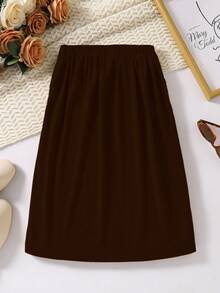 Sparklyn 女童休闲灯芯绒心形口袋中长修身半身裙，春秋季 - 咖啡棕 - 查看 2