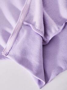 SHEIN Sparklyn 2件套女童碎花灰色腰部抽绳抓绒卫衣和宽松长裤休闲运动套装，秋冬季 - 淡紫色 - 查看 8