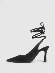 CUCCOO SZL Women's Elegant Commuter Rhinestone Lace-Up Pointed Toe Pumps For Christmas - Black - View 8