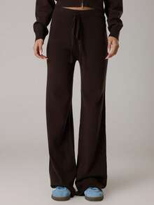 MUSERA Floral Knit Design Low Wasit Knit Trouser Co-Ord Bottoms Only Casual Cute Autumn Winter Cosy Lounge Knitwear Coco Cloud - Chocolate Brown - View 2