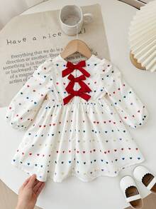 SHEIN 女婴可爱优雅花卉图案蝴蝶结装饰长袖宽松连衣裙 - 彩色 - 查看 5