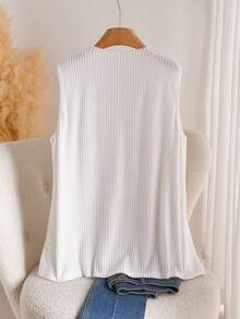 CosyJoli Áo thun ôm sát không tay cổ chữ V thêu họa tiết cỡ lớn thông thường - trắng - Xem 2