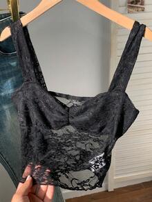 Comfortcana 女士夏季修身蕾絲荷葉邊短款背心