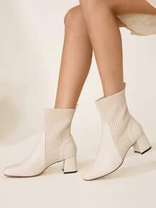 CUCCOO CHICEST 女士时尚百搭通勤粗跟踝靴 - 米色 - 查看 7