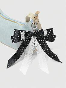 ROMWE Kawaii 1个哥特风蕾丝蝴蝶结星星链泰迪熊爱心钥匙扣，暗黑系可爱风配饰，适合女性和女孩，日常佩戴或作为情人节、万圣节等节日礼物 - 黑白色-12 - 查看 4