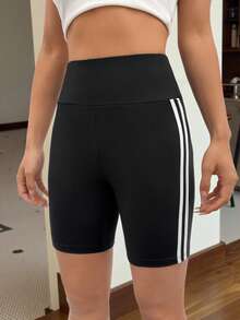 SHEIN EZwear Striped Tape Side Biker Shorts
