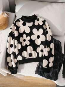 Emery Rose Kids Emery Rose Kids 少女心形图案长袖抓绒卫衣，心形印花套头衫，休闲、运动、户外、优雅 - 彩色 - 查看 9