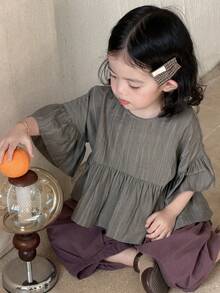 DAZY Toddler Girls' Casual Ruffle Trim Round Neck Top