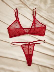 Charlaine Women's Heart Mesh Sexy Lingerie Set, Fashionable & Comfortable - Burgundy - View 7