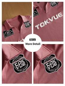 TOKVUE Sudadera holgada de manga larga con cuello vuelto y bordado de letras para hombre - Rojo - Ver 5