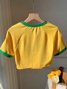 Comfortcana Brazilian-Style Embroidery T-Shirt With Colorful Combination - Yellow - View 2