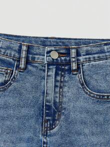 بنطلون جينز أزرق مغسول للأولاد من سن 8 إلى 12 سنة، جيوب كارجو، خصر مطاطي، قماش جينز مطاطي ناعم، مناسب للمشي في المدينة، الموضة اليومية، الإطلالات اليومية، الخروجات، السفر، التجمعات، وصول جديد - أزرق متوسط - مشاهدة 4