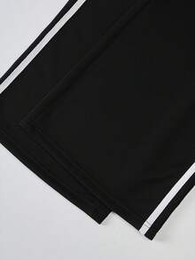 Sparklyn 青少年（女孩）休闲街头风字母印花运动七分裤，适合外出、街头风和校园穿着 - 黑色 - 查看 4