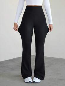 SHEIN Tall 女士宽腰喇叭裤 - 黑色 - 查看 3