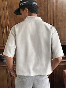 SWAVVY Men's Fashionable Roman Portrait Print Shirt - Light Grey - View 2