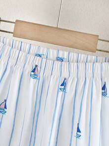 Young Boys Pajamas-2 Piece Pajama Set Spring To Summer White Blue Stripes Sailboat Print Long Sleeve Button Front Collar Top Long Pants Elastic Waist Cozy Sleepwear Four Seasons 2026 Holiday Essential Classic Nautical Stylish Casual Home Bedtime Gift - Multicolor - View 5