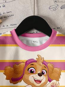 SHEIN | PAW Patrol Young Girl Casual Striped Cartoon Dog Print Crew Neck Sweatshirt, Autumn - White - View 9