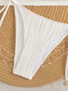 Swim Vcay 女士夏季度假休闲沙滩装纯白色两件套，吊带系带，海星贝壳装饰背心和比基尼，特殊纹理面料泳衣套装 - 白色 - 查看 6