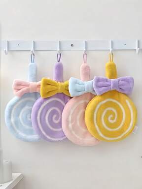 Joivida Lollipop-Shaped Hand Towel, Cute Cartoon Hanging Towel With Loop, Super Soft & Absorbent Coral Fleece For Kitchen And Bathroom Decor