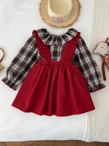 Blossori Young Girls' French Elegant Plaid Shirt/Suspender Dress Set - Multicolor - View 5