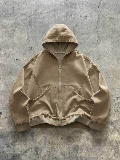 AXEPEAK 男士休闲水洗复古牛仔连帽衫外套，秋季