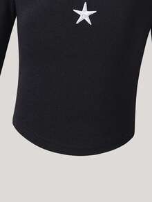 SUMWON 少女星形印花长袖上衣阔腿裤套装休闲家居服度假装 - 黑色 - 查看 8