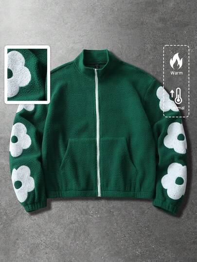 Veste doublée thermique à broderie florale unisexe, automne/hiver