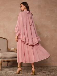 Enchnt Damen Einfarbiges minimalistisches Kleid mit Rüschensaum - Altrosa - Übersicht 2